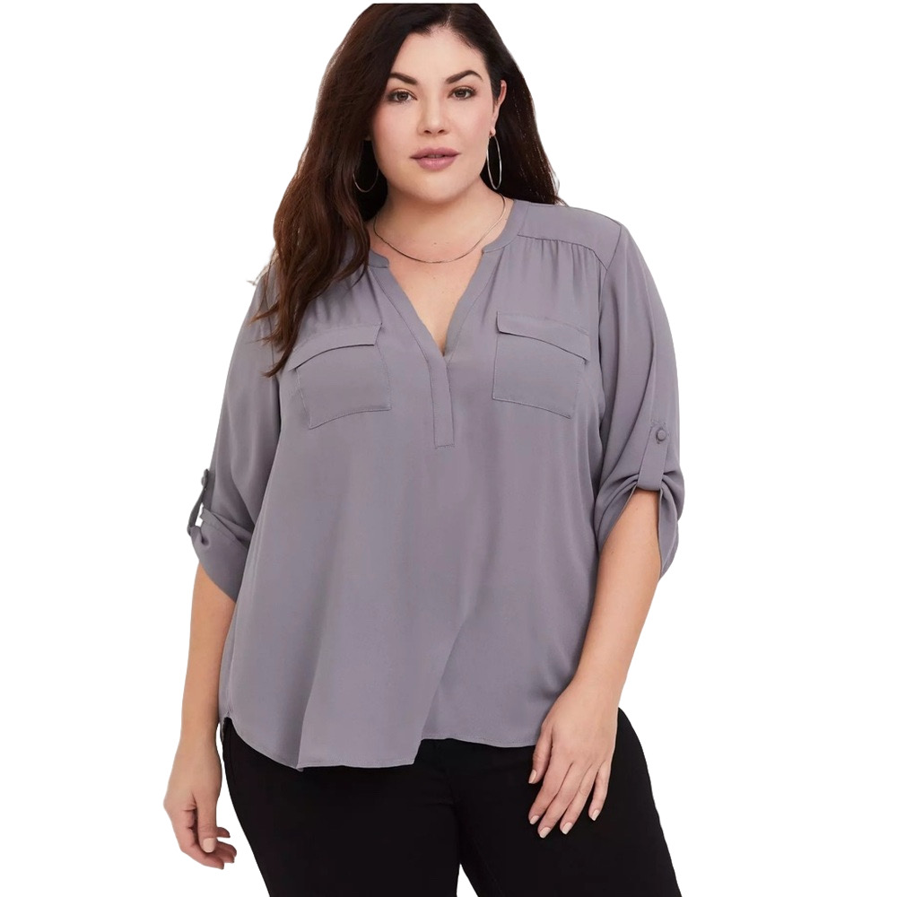 Torrid Gray Relaxed 3/4 Sleeve Blouse dark pearl grey size 5 GUC
